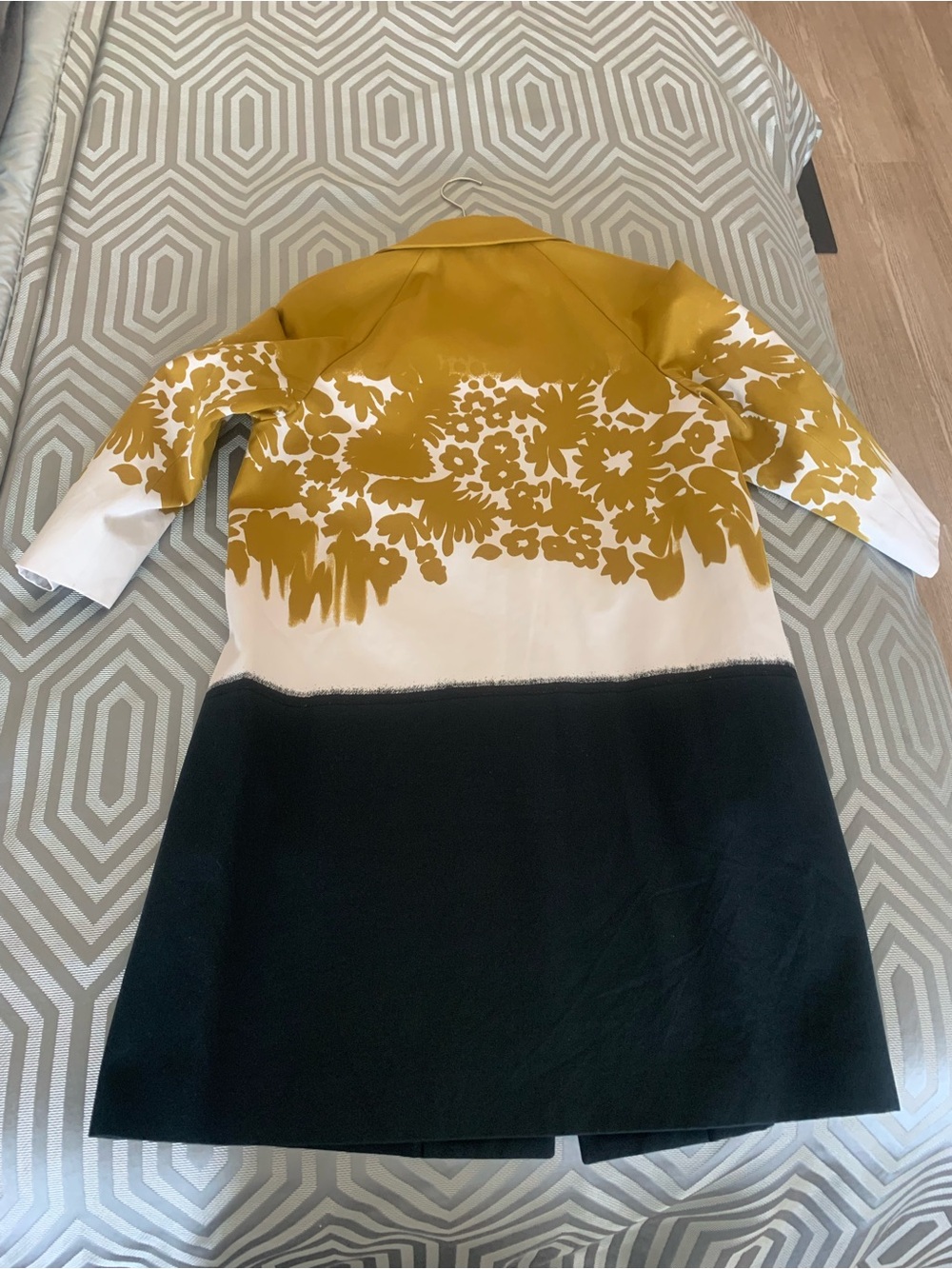 Prada Mustard, White & Black Floral Colorblock Coat - Picture 3 of 5